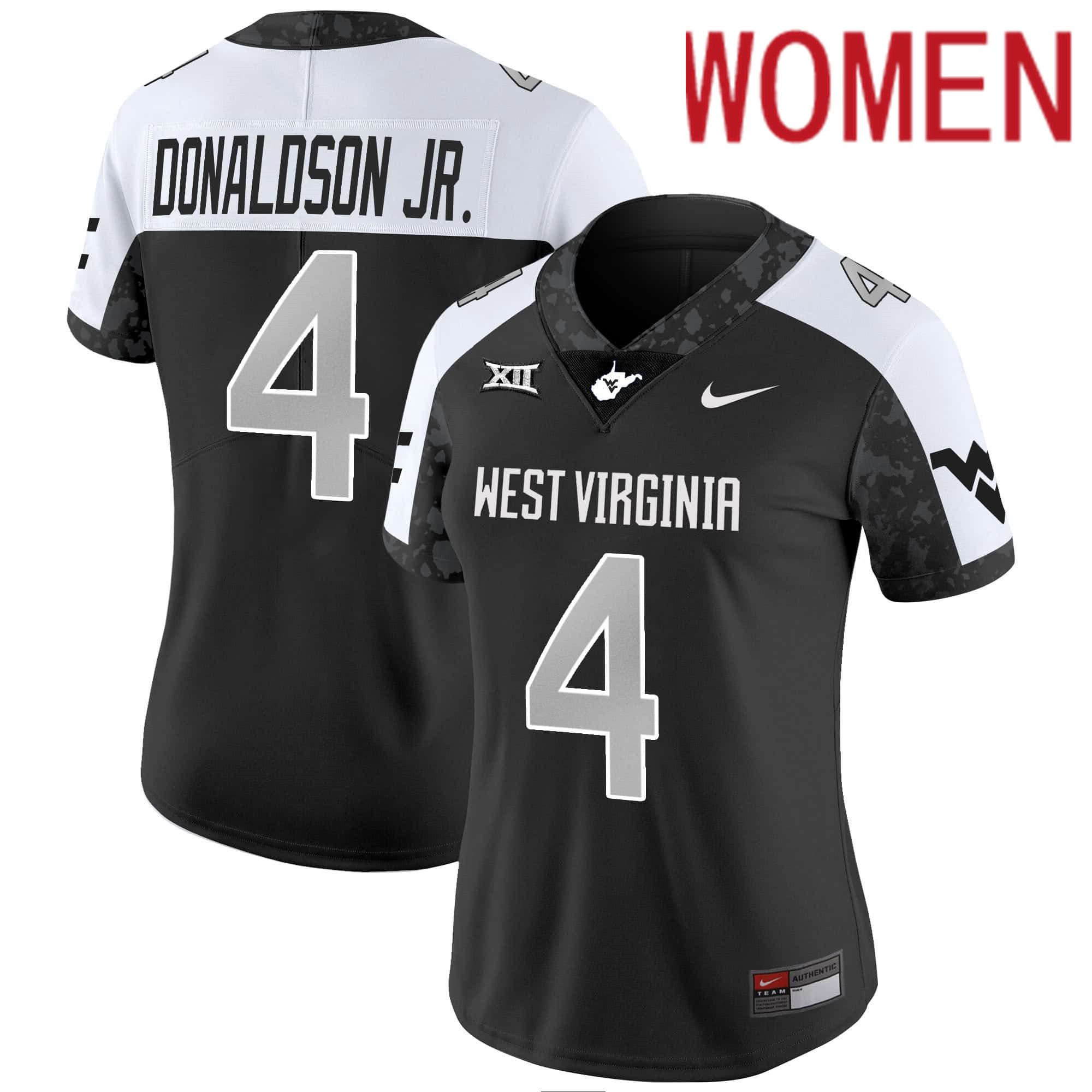 Women West Virginia Mountaineers #4 Donaldson jr Black 2024 Nike Vapor Limited NCAA Jersey style 1